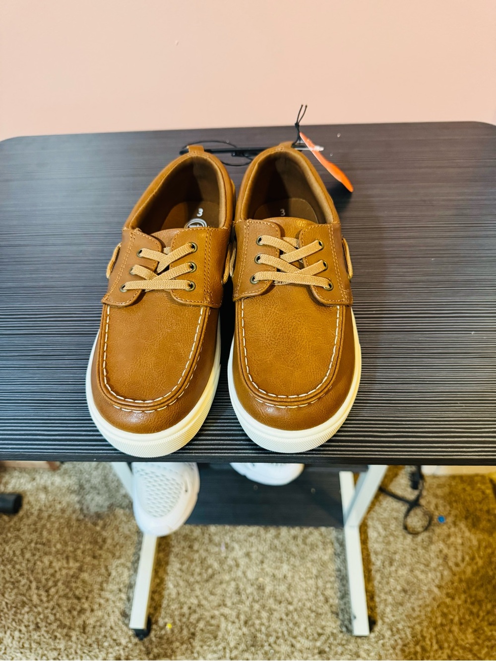 These are tan Wonder Nation Boys shoes.